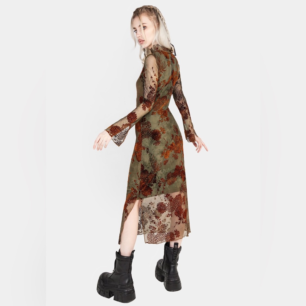 Disturbia Rosaleigh Flock Velour Mesh Midaxi Dress US 4 / UK 8